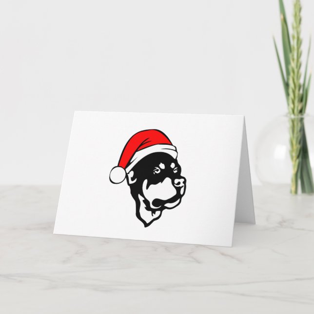 Rottweiler Dog wearing Red Christmas Santa Hat Holiday Card (Front)