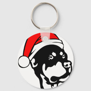 Rottweiler Dog wearing Red Christmas Santa Hat Key Ring