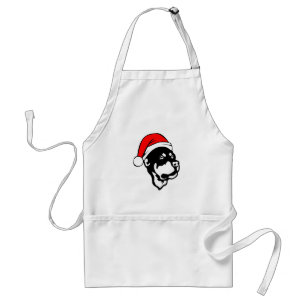 Rottweiler Dog wearing Red Christmas Santa Hat Standard Apron