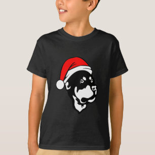Rottweiler Dog wearing Red Christmas Santa Hat T-Shirt