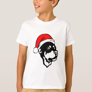 Rottweiler Dog wearing Red Christmas Santa Hat T-Shirt
