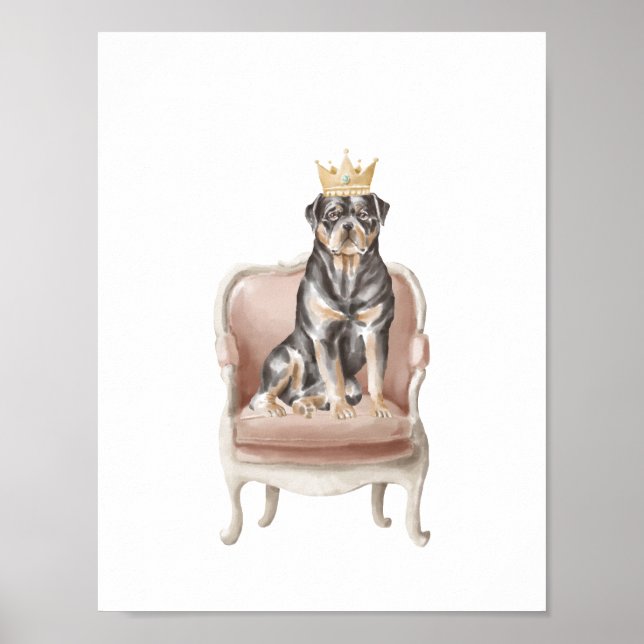 Rottweiler Dog Wearing Royal Crown Poster (Front)