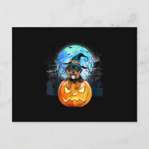 rottweiler dog witch hat halloween pumpkin gift holiday postcard