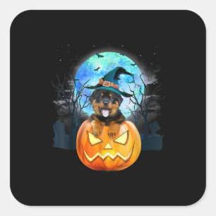 rottweiler dog witch hat halloween pumpkin gift square sticker