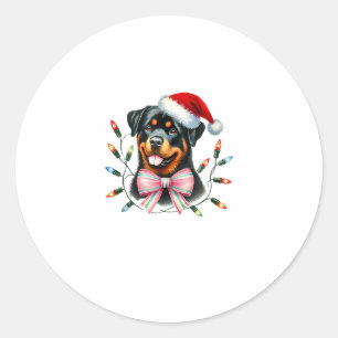 Rottweiler Dog With Coquette Bow Christmas Matchin Classic Round Sticker