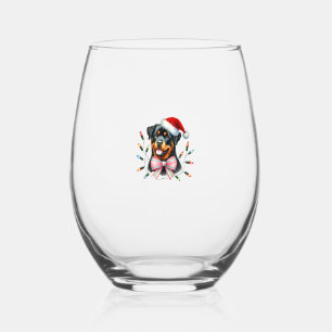Rottweiler Dog With Coquette Bow Christmas Matchin Stemless Wine Glass