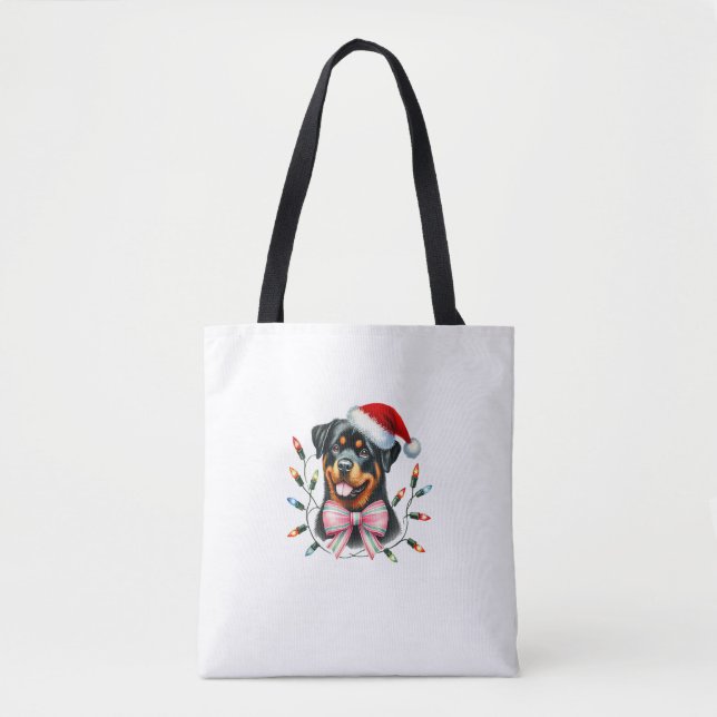 Rottweiler Dog With Coquette Bow Christmas Matchin Tote Bag (Front)