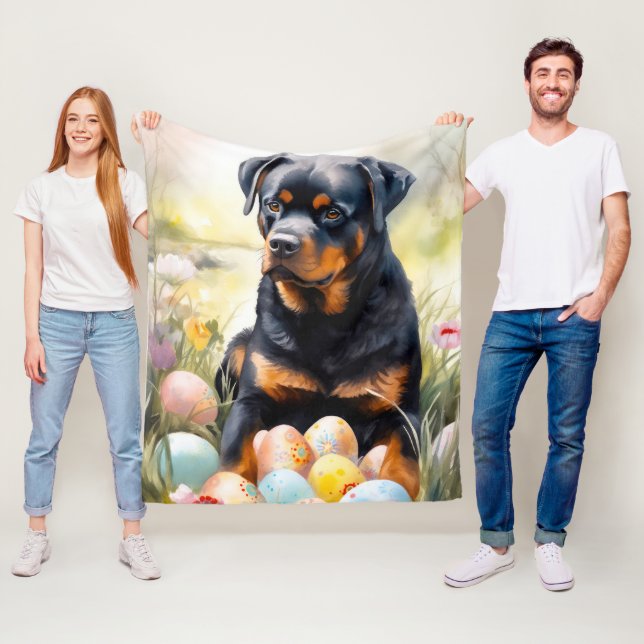 Rottweiler Dog with Easter Eggs Holiday  Fleece Blanket (In Situ)