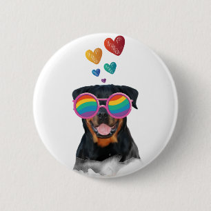 Rottweiler Dog with Hearts Valentine's Day 6 Cm Round Badge