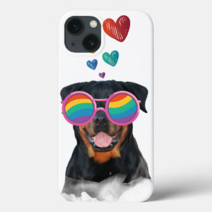 Rottweiler Dog with Hearts Valentine's Day iPhone 13 Case