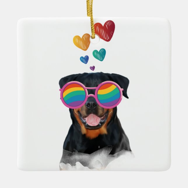 Rottweiler Dog with Hearts Valentine's Day Ceramic Ornament (Front)