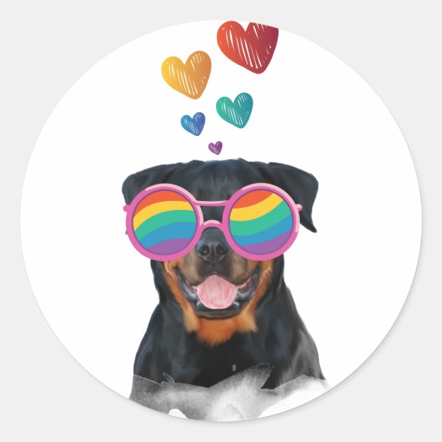 Rottweiler Dog with Hearts Valentine's Day Classic Round Sticker (Front)