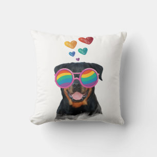 Rottweiler Dog with Hearts Valentine's Day Cushion