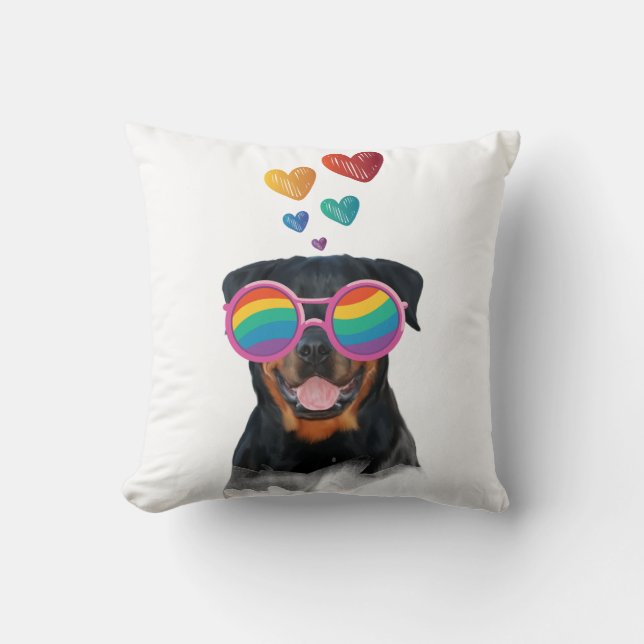 Rottweiler Dog with Hearts Valentine's Day Cushion (Front)