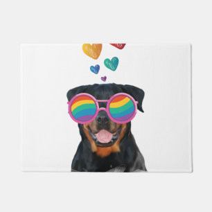 Rottweiler Dog with Hearts Valentine's Day Doormat
