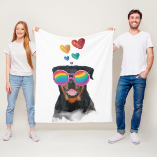 Rottweiler Dog with Hearts Valentine's Day Fleece Blanket
