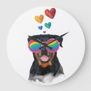 Rottweiler Dog with Hearts Valentine's Day Large Clock