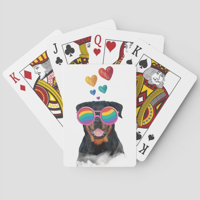 Rottweiler Dog with Hearts Valentine's Day Playing Cards (Back)