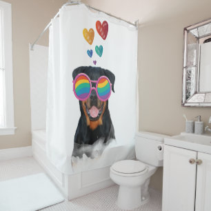Rottweiler Dog with Hearts Valentine's Day  Shower Curtain