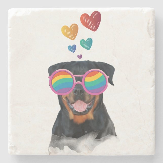 Rottweiler Dog with Hearts Valentine's Day Stone Coaster (Front)