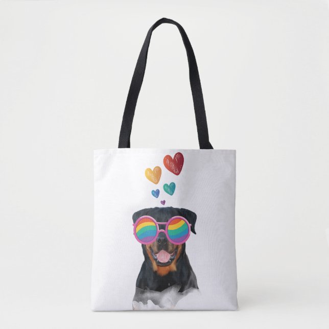 Rottweiler Dog with Hearts Valentine's Day Tote Bag (Front)