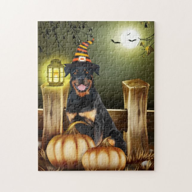 Rottweiler Dog with Witch Hat Halloween Jigsaw Puzzle (Vertical)