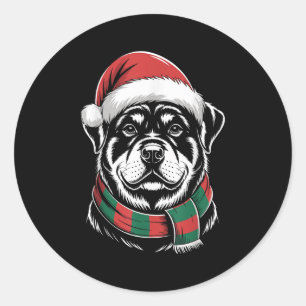 Rottweiler Dog Xmas Santa Hat Scarf Christmas Cost Classic Round Sticker