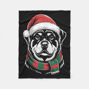 Rottweiler Dog Xmas Santa Hat Scarf Christmas Cost Fleece Blanket