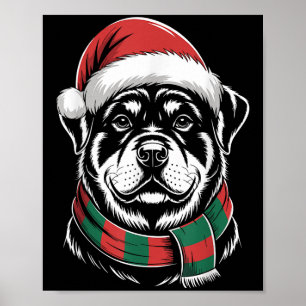 Rottweiler Dog Xmas Santa Hat Scarf Christmas Cost Poster