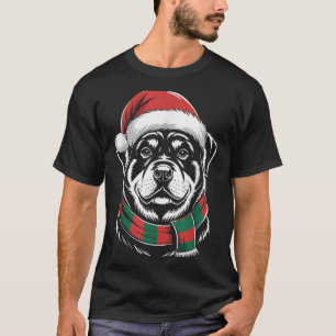 Rottweiler Dog Xmas Santa Hat Scarf Christmas Cost T-Shirt