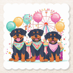 Rottweiler Dogs At A Carnival  Paper Coaster