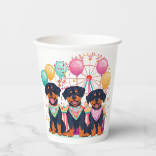Rottweiler Dogs At A Carnival Paper Cups