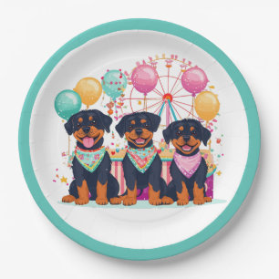 Rottweiler Dogs At A Carnival Paper Plate