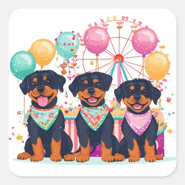 Rottweiler Dogs At A Carnival  Square Sticker (Front)
