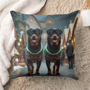 Rottweiler Dogs Christmas Snow Holiday Cushion
