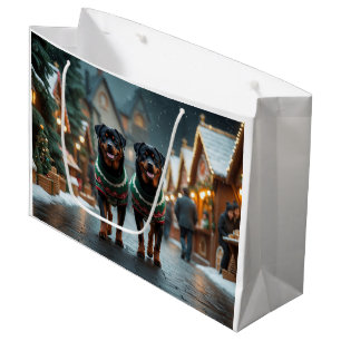 Rottweiler Dogs Christmas Snow Holiday Large Gift Bag