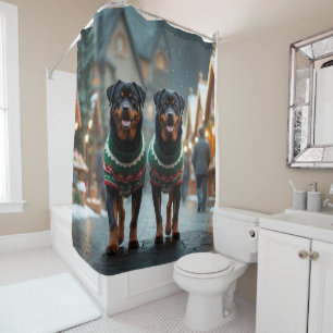 Rottweiler Dogs Christmas Snow Holiday Shower Curtain