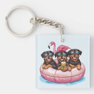 Rottweiler Dogs Flamingo Summer Pool Tube Key Ring