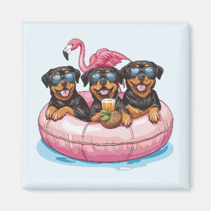Rottweiler Dogs Flamingo Summer Pool Tube Magnet