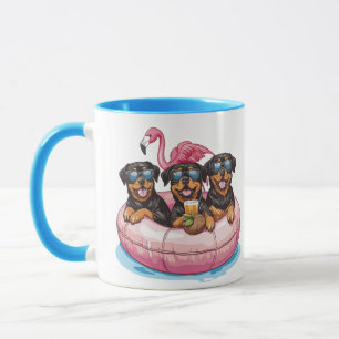 Rottweiler Dogs Flamingo Summer Pool Tube Mug