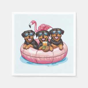Rottweiler Dogs Flamingo Summer Pool Tube Napkin