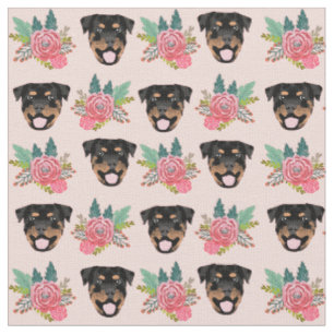 Rottweiler dogs pink florals fabric