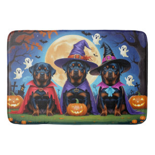 Rottweiler Dogs Pumpkin Halloween Funny  Bath Mat