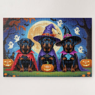 Rottweiler Dogs Pumpkin Halloween Funny  Jigsaw Puzzle