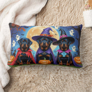 Rottweiler Dogs Pumpkin Halloween Funny  Lumbar Cushion