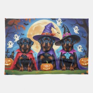 Rottweiler Dogs Pumpkin Halloween Funny Tea Towel