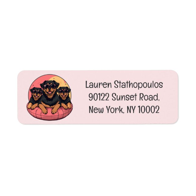 Rottweiler Dogs Summer Pool Floaties Return Address Label (Front)