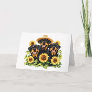 Rottweiler Dogs Surrounded By Sunflowers Card