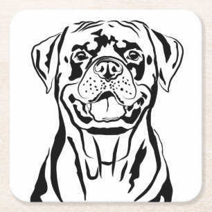 Rottweiler Drawing Square Paper Coaster