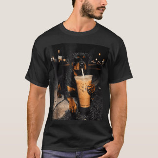 Rottweiler Drinking Iced Coffee Funny Animal T-Shirt